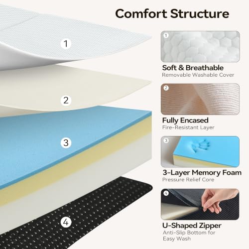 Image of Foldable Mattress Queen - 6 Inch Tri Fold Memory Foam Folding Bed with Washable Cover, Non-Slip Bottom, Portable Floor Mattress for RV, Guest Room, Camping, No Fiberglass Fireproof Core, 78 inchx58 inchx6 inch