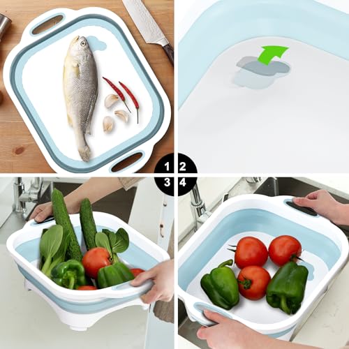 Image of ALMURAT Collapsible Cutting Board Silicone Dish Tub Storage Basket Vegetable Chopping Board Fruit Washing Bucket Container Multifunctional Kitchen Tool