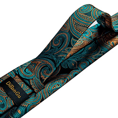 Image of DiBanGu Mens Paisley Tie Sets Silk Jacquard Woven Floral Necktie and Pocket Square Cufflinks Wedding Business Party