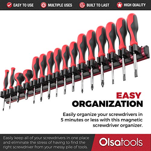Magnetic Screwdriver Organizer | Premium Quality Tool Holder | Fits up to 16 Screwdrivers | Red | by Olsa Tools