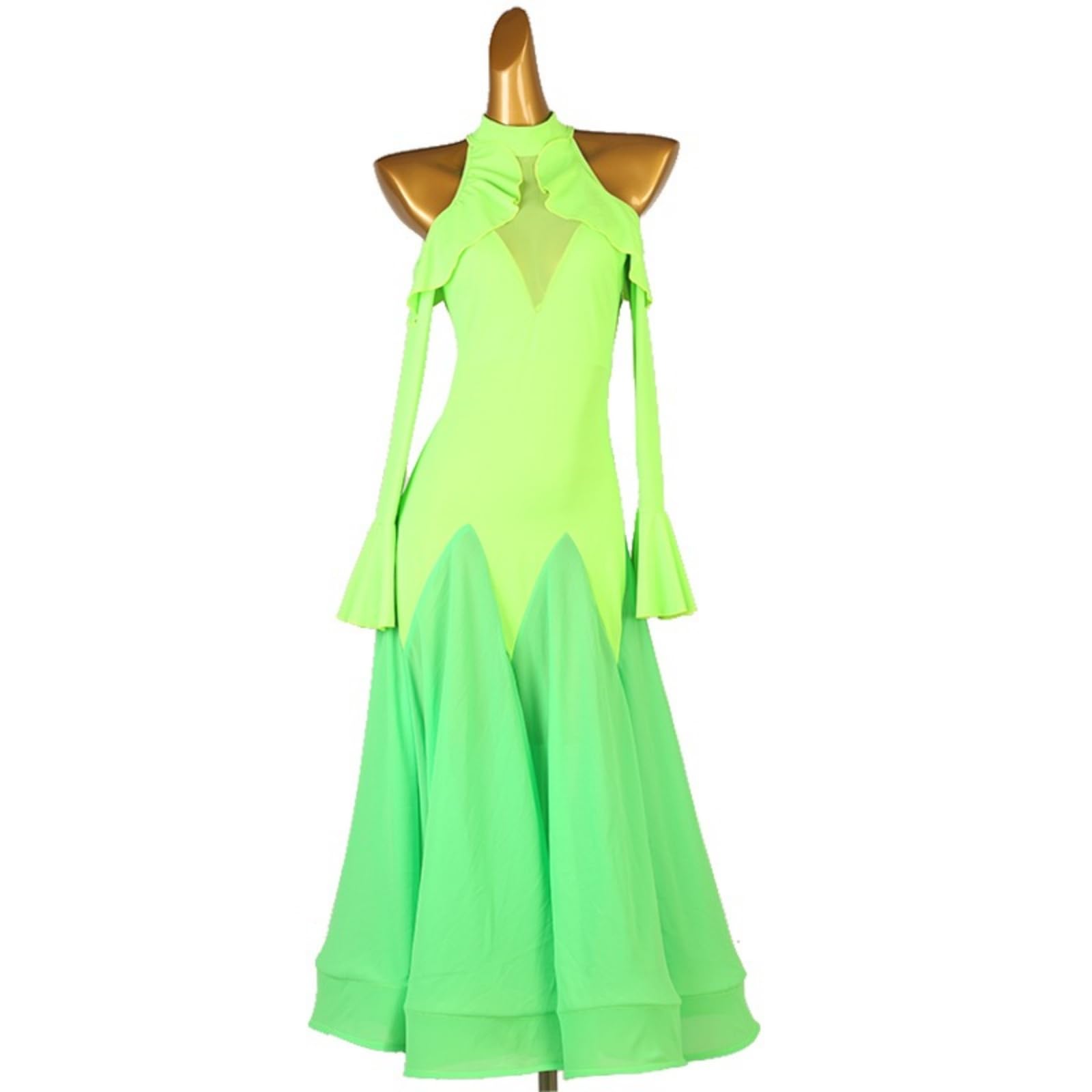 Vestidos de Vals Huecos de Salón para Mujer, Cuello Alto, Mangas Largas, Trajes de Baile, Ropa de Práctica de Flamenco, Vestido de Baile de Salón Moderno, Ropa de Práctica