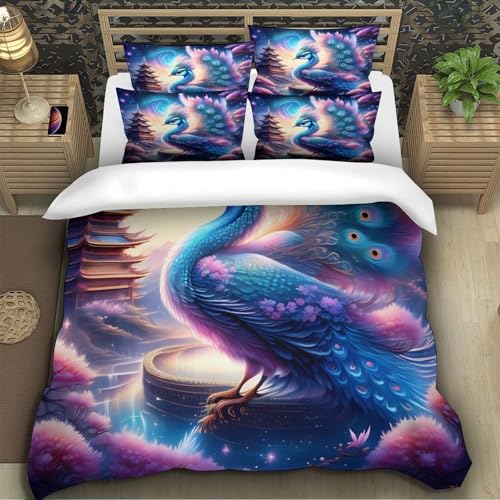 Housse de couette paon en microfibre 135x200 cm pour lit simple