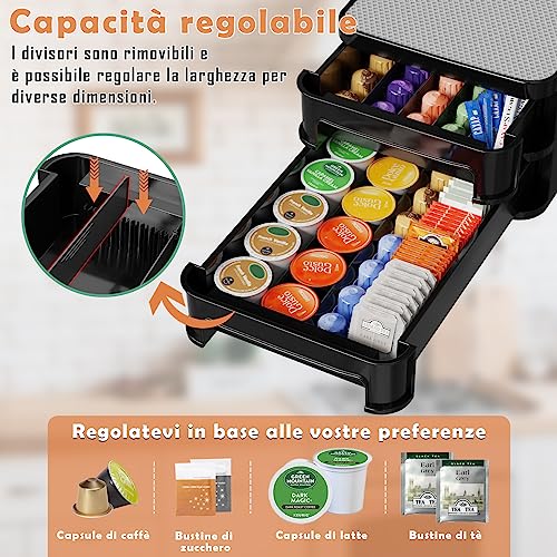 Hevol Coffee Pod Storage Drawer, 2-Tier Coffee Pod Holder With 16 Adjustable Spacing Dividers, Compatible With K-Cups & Dolce Gusto Vertuo Pods, For Home Office Cafe Counter, Black #TOP3