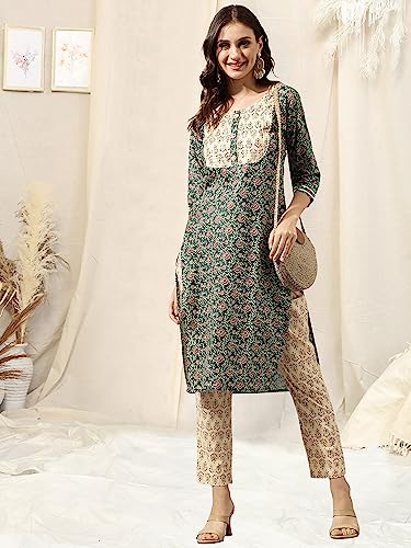 Image of MIRCHI FASHION Pure Cotton Straight Kurta Set for Women with Pant | Printed Kurta Pant Set | Ethnic Office Wear Kurta Set with Trouser