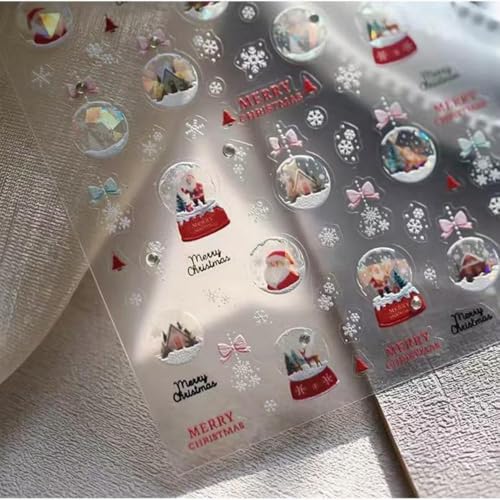 Image of 5D Embossed Christmas Nail Stickers for Nails Art Design Santa Claus Crystal Ball Nail Art Stickers Bow Snowflake Nails Decals Self-Adhesive White Red Nails Decals for Women Manicure Supply