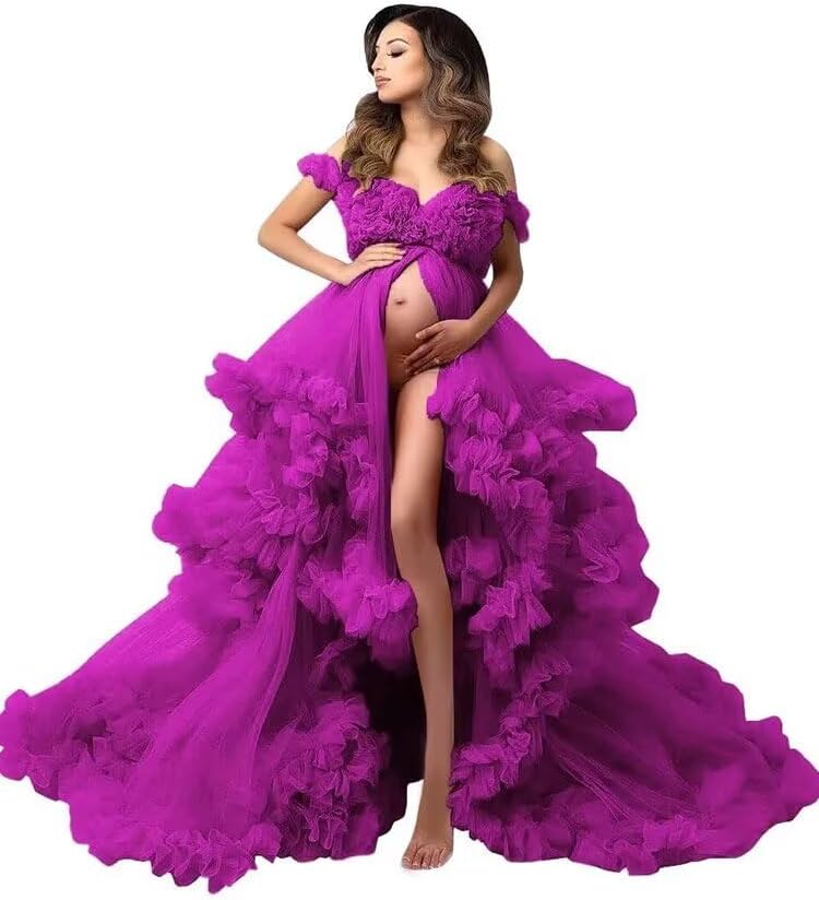 Changuan Puffy Tulle Maternity Dress for Photoshoot Ruffle Lingerie Baby Shower Bridal Bathgown Pregnancy Robe Photography