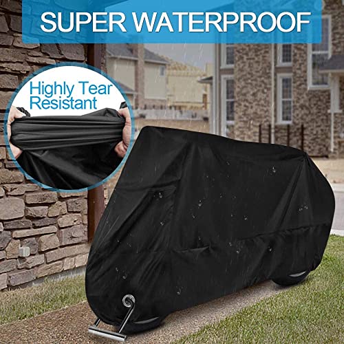 unibelin Housse de Protection Moto Couverture Imperméable 190T Housse de Moto Couverture la Pluie, la Neige, la poussière, Anti-UV Couvre-Moto pour Moto Scooter avec Sac 245 * 105 * 125cm - Noir - Image 3