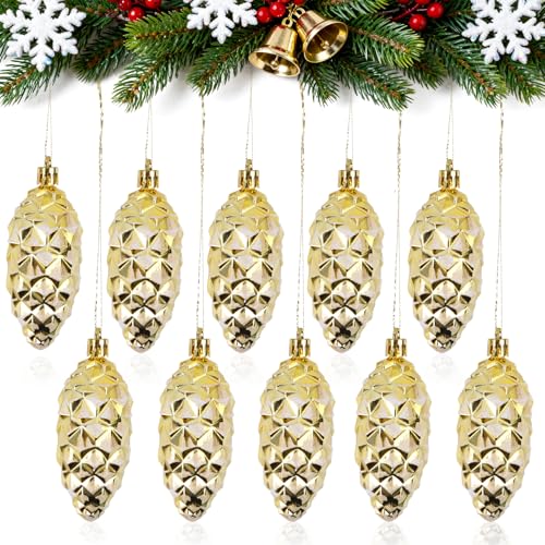 Joxessaien 10 Stück Christbaumschmuck Zapfen Gold, Baumschmuck...