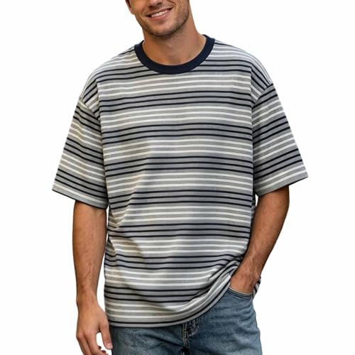 Camiseta de manga corta para hombre con patrón de rayas y corte básico europeo