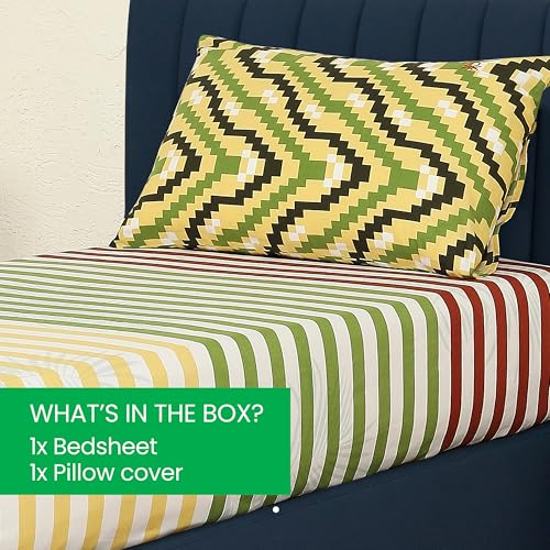 Image of United Colors of Benetton Single Bedsheet Set | 100% Cotton 210 TC Single Bed Sheet with 1 Pillow Cover | Soft, Skin-Friendly & Fade-Resistant Safari Collection