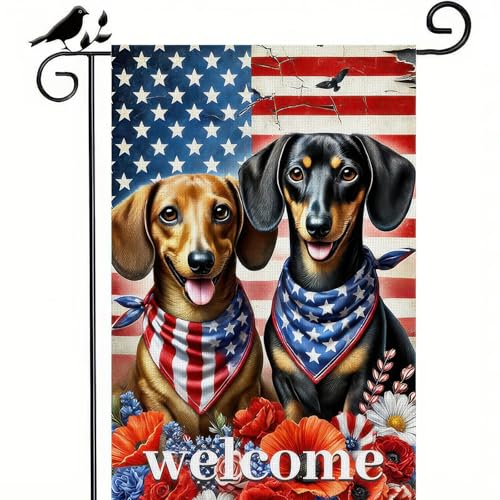 BlissYard Patriotic Dachshund Dog Yard Garden Flag 12x18 Burlap