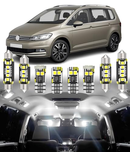 BMT xms Kit de Luces LED Interior para Volkswagen VW Touran MK2 5T 2015-2023, Bombilla LED Interior para Coches y Camiones, Blanco Brillante 6000K, 14 Piezas