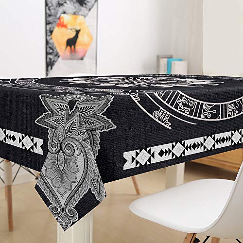 Nappe rectangulaire mandala lavable et couverture table grise - 3