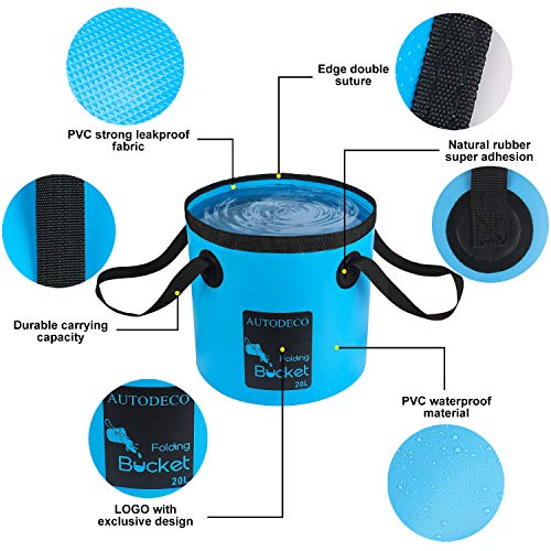 Autodeco 2 Pack Collapsible Bucket 5 Gallon Container Folding Water Bucket Portable Wash Basin For Outdoor Travelling Camping Fishing Gardening Car Washing Blue And Pink 20L #TOP3