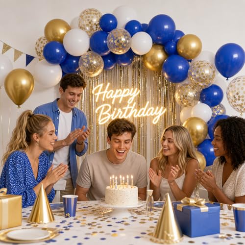 Image of KBZVNAF Royal Blue Gold White Balloons - 60 Pack 12 inch Metallic Gold Confetti Latex Party Balloons for Birthday, Baby Shower, Wedding, Graduation Party Decorations