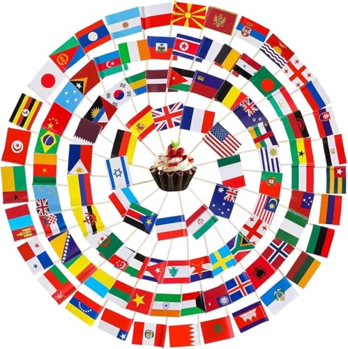 100 Stk Verschiedene Länder Zahnstocher Flagge Lebendiger Doppelseitiger Zahnstocher Flaggen, Partydekoration Cocktail Fruit Stick Cupcakes Topper