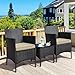 Yaheetech Balkonmöbel Set, Gartenmöbel-Set 3TLG. aus PE-Polyrattan inkl. 2 Stühle mit Sitzkissen & Balkontisch, Terrassenmöbelset Gartensitzgruppe Lounge Set für Balkon Terrasse Garten, Schwarz-Khaki