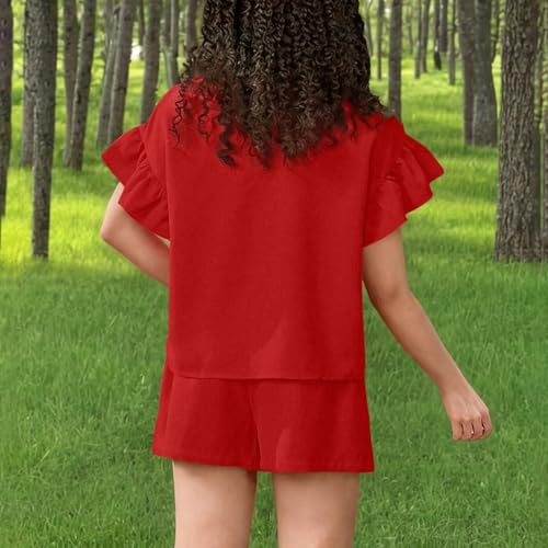BILIKEYU Girls Summer Clothes Ruffle Short Sleeve Crewneck Shirtls Tops and Bow Elastic Waist Shorts 2pcs Sets2