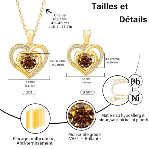 Collier double cœur moissanite anti-ternissure et hypoallergénique - 4