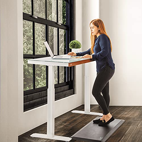 Seville Classics Airlift Electric Height Adjustable Desk With Tempered Glass Top, Usb Charging Ergonomic Sit Stand Modern Home Office Workstation, 47.5" X 24" Wood Front Trim, Artic White #TOP1