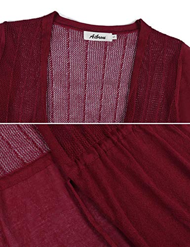 Aibrou Long Sleeve Cardigan Sweater Casual Open Front Draped Kimono Coat Loose Knit Cover Up Tops Wine Red - Thumbnail 3