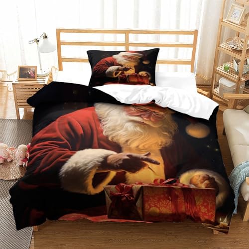 Housse de couette Père Noël microfibre anti-plis facile à enfiler - 4
