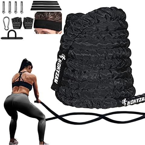 Hokyzam Battle Rope Exercise Training Rope Heavy Weighted Rope 1.5/2 Inch Diameter 30Ft Professional Workout Battle Ropes with Protective Cover Exercise Equipment Core Strength Training for Men Women Cover
