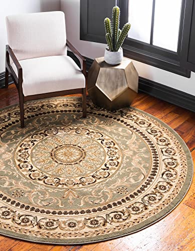 Unique Loom Versailles Collection Traditional Classic Medallion Floral Motif Area Rug (8  0 x 8  0 Round, Green  Ivory)