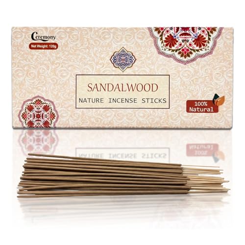 Ceremony Sandalwood Incense Sticks, 120 Sticks Pack, 100%-Charcoal-Free Natural-Handmade Incense,...