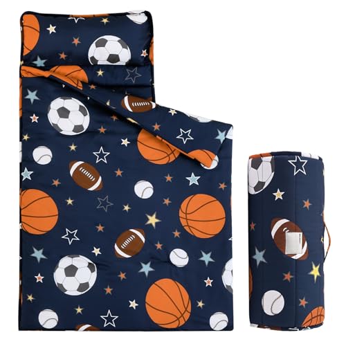 PHF Ball Toddler Nap Mat Set, with Removable Pillow for Toddler Boys, Soft and Lightweight for Daycare, Preschool, Travel, Kindergarten Sleeping Bag, Fits Ages 3-6 Years, Ball