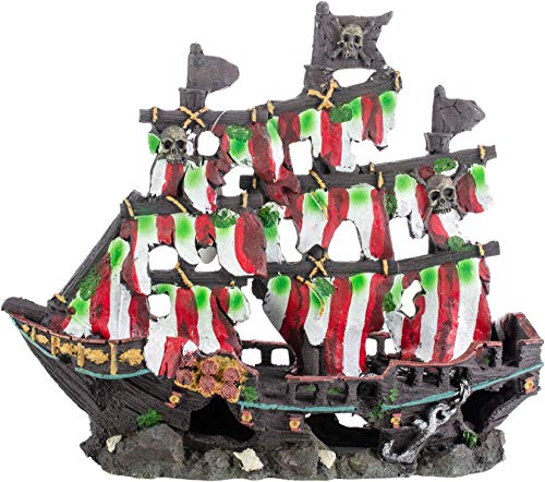 Image of Penn-Plax Deco-Replicas Striped Sail Shipwreck - Realistic Aquarium Shipwreck Ornaments - Durable Resin Nautical Decor for Freshwater & Saltwater Fish Tanks - 14 x 5.5 x 13 Inches, Medium Size