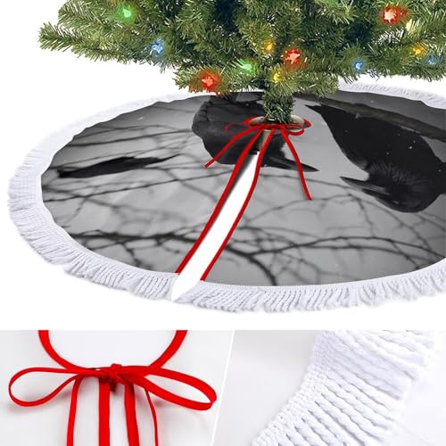 Jupe de sapin de Noël à pompons corbeau 122cm double couche - 4