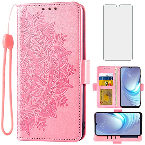 Étui portefeuille pour Moto G50 idée cadeau chic or rose avec dragonne