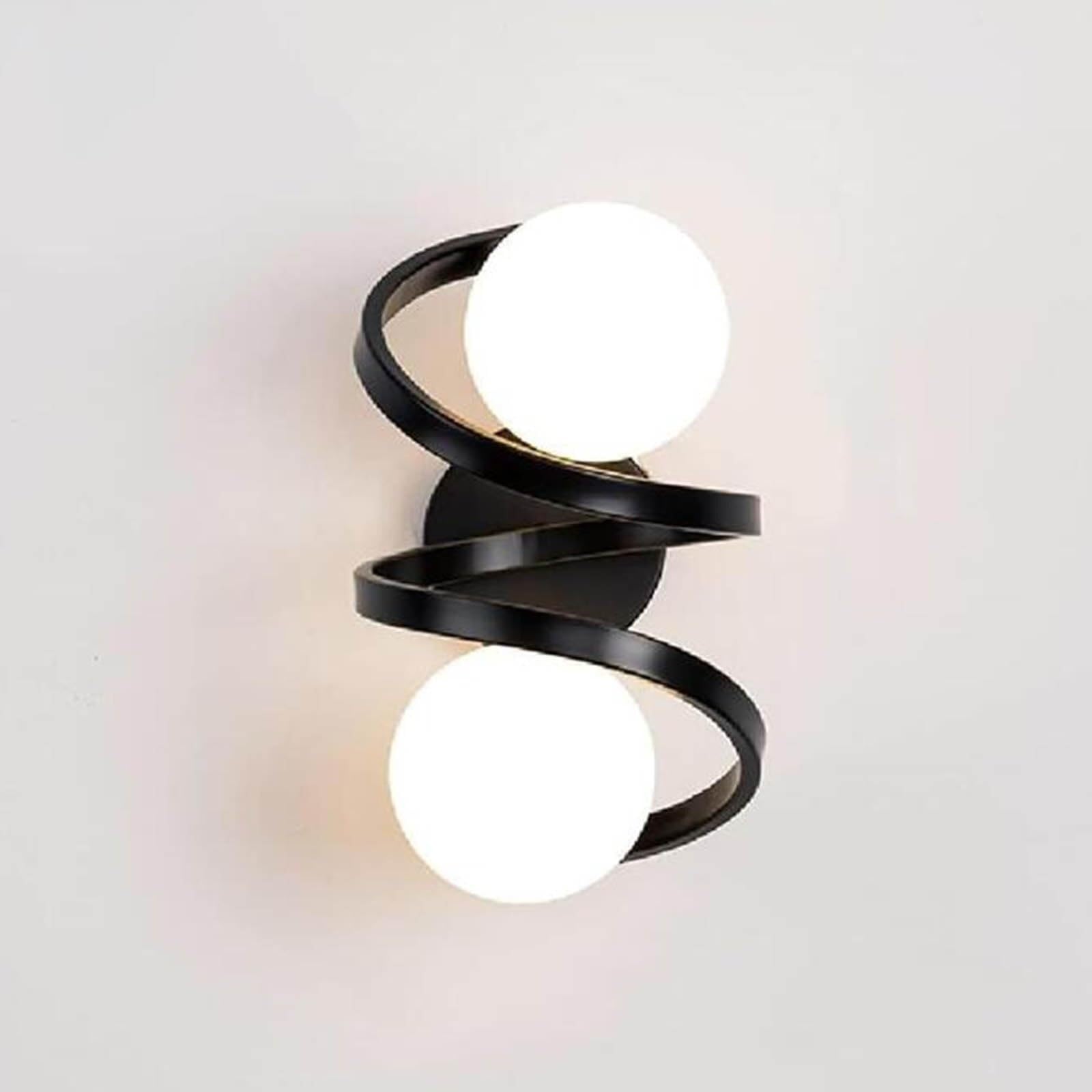 HUAYUSEDF Spiral Matte Black Wall Sconce with Frosted Glass Globes 2 Light Dimmable Vanity Fixture for Bathroom Bedroom Living Room and Hallway