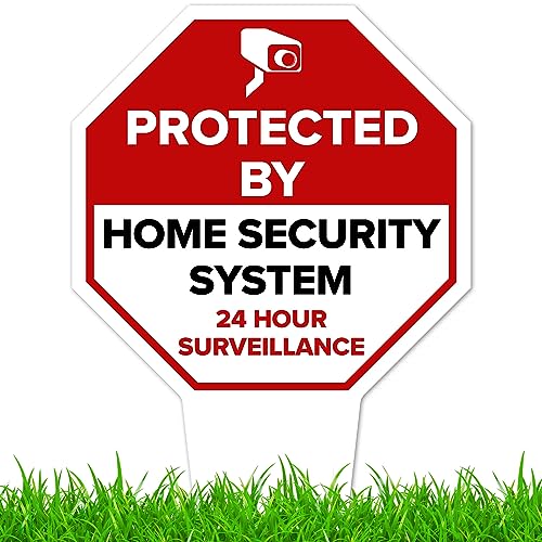Image of Protected by Home Security System Sign, 9x17, Heavy Duty Integrated Ground Stakes, Indoor /Outdoor Use, Rust Free Aluminum Composite, Made in USA by My Sign center
