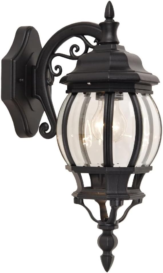 Britalia Black & Clear Glass Outdoor Vintage Down Coach Orb Lantern Wall Light | IP44 Rated | 45cm Height | 1 x ES E27 Lamp Required | Garden - Patio - Driveway | UK Approved | Aluminium