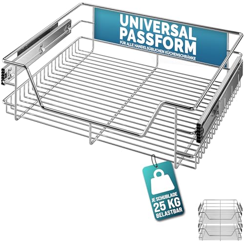 CASARIA® 2x Pull Out Telescopic Kitchen Drawer | For 60cm Units - 56cm Internal Cabinet Dimensions | Chrome-Plated | 25kg Load Capacity | Basket Shelf Organiser Storage Space Saving