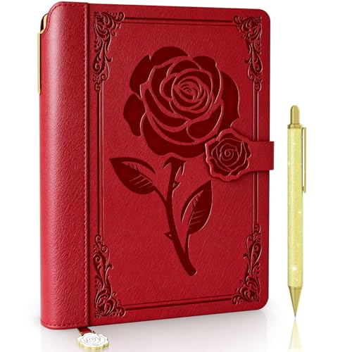 Aocii Diário de pele para mulher, caderno de diário listrado tamanho A5, bonito diário para escrever, capa dura, vintage, diário de viagem, 240 páginas / 120 folhas, inclui caneta