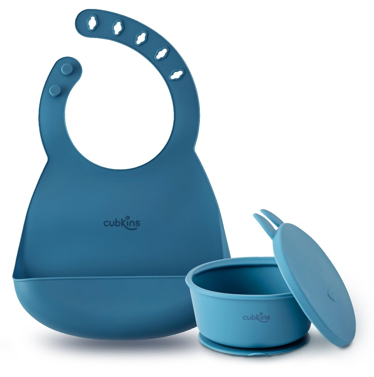 Silicone Suction Bowl with Adjustable Bib for Feeding Babies | BPA Free, Washable and Reusable Bowl & Bib for Kids, Toddlers (Blue Olive)-image-31