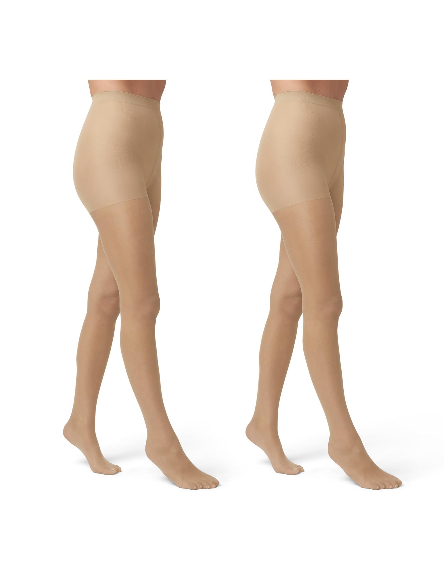 HUE Women's So Silky Control Top Sheer Tights with Invisible Reinforced Toe, Natural-2 Pair Pack, 3 (Pack of 2)