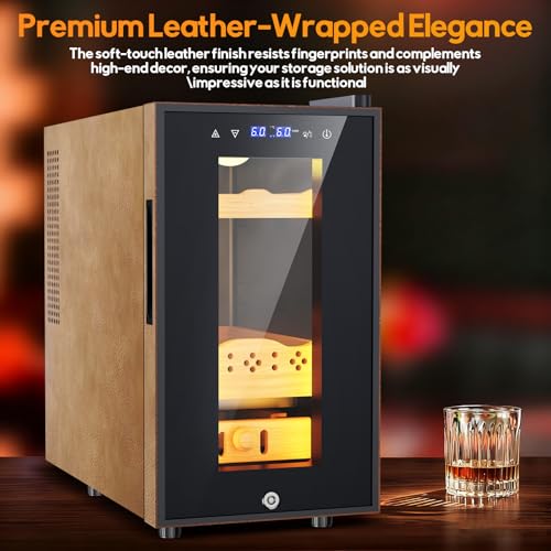 Image of 25L Electric Humidor with Upgraded Design, 200 Counts Large Capacity,Thermostatic Electric Cooler Cabinet with Digital LED Screen, Safety Lock,Smart Humidity & Temp Control