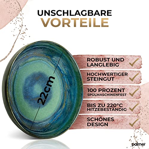 palmer tiefe Teller-Set Miami - 2 x Pastasteller aus Steinzeug Ø 22 cm - Teller grün-blau, spülmaschinenfest - Modernes Steinzeug Geschirr ofen- & mikrowellenfest