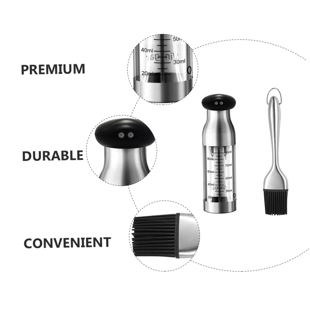 Aceitera de Acero Inoxidable con Pulverizador y Cepillo para Aceite y Vinagre Dispensador Práctico para Cocina Restaurante y Barbacoas Seguro y Duradero