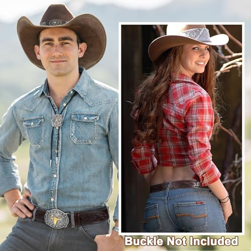 SANSTHS 2 Pack Western Belts for Men without Buckle, Cowboy Belt for Buckle Western Leather Belt Straps for Jeans4