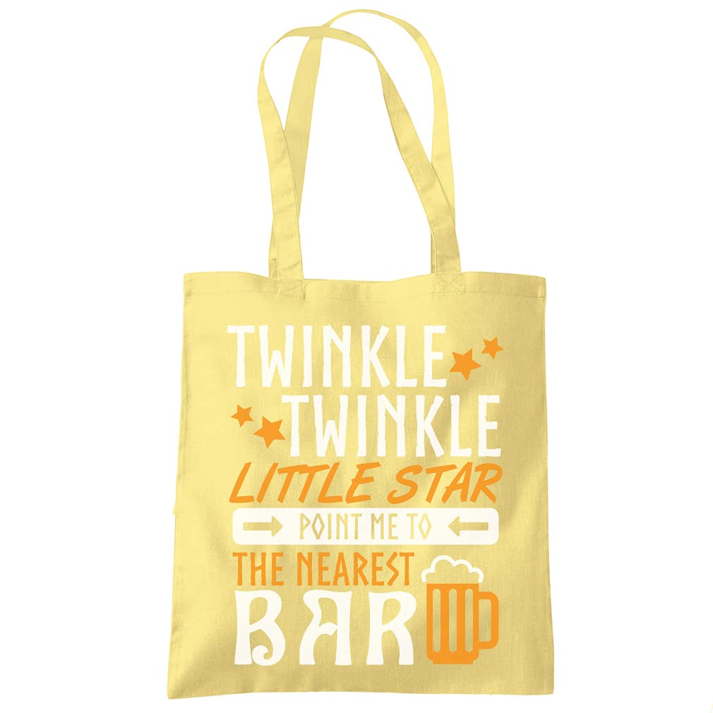 HotScamp Twinkle Little Star Point Me To The Nearest Bar - Tote Shopping Bag - Funny Drinking Pub One size lemon yellow