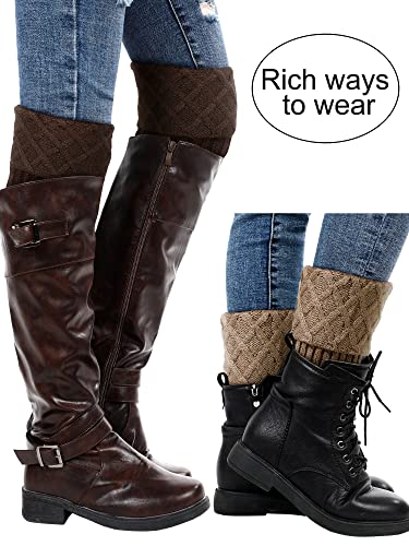 SATINIOR 6 Pairs Women Winter Boot Cuffs Socks Cable Knitted Cuffs Socks Short Knitted Leg Warmers Button Boot Toppers2