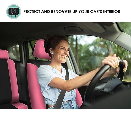Image of FH Group Universal Car Seat Covers Full Set for SUV Truck Sedan Vans | Waterproof All-Purpose Cloth Seat Cover Set Airbag Compatible Washable Split Bench Protector Interior Upgrade - Pink
