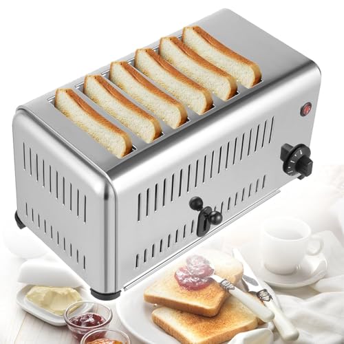 LSHFYV 6 Slice Stainless Steel Toaster, Commercial Toaster Bread Baking Machine Extra-Wide Slot Bread Toaster with 5 Shade Settings, Toaster Machine for Toasting Bread, Bagels, Waffles, Puff Pastry