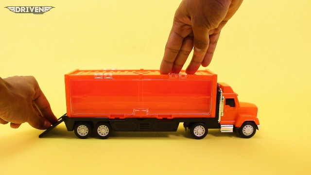 Driven By Battat Micro Camion Porte-conteneurs Avec Lumières Et Sons, Conteneur Détachable, Rampe, Capot Ouvrant, Dès 3 Ans