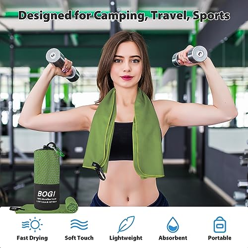 Bogi Microfiber Travel Sports Towel-Quick Dry Travel Towel,Soft Lightweight Absorbent Compact Sports Towel For Camping Gym Beach Bath Yoga Swimming Backpacking (L:60''X30''+16''X16''-Agreen) #TOP5